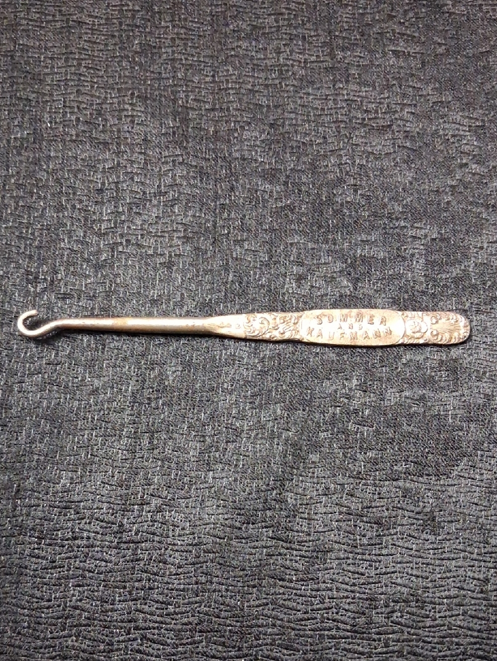 Antique Silver Tone Boot Button Crochet Hook with Decorative Handle